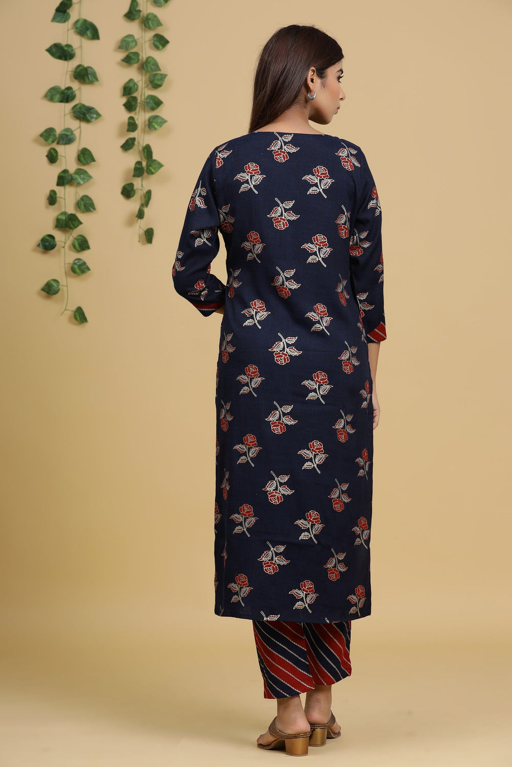 Navy Blue Printed Kurta Set-Yufta Store-2728SETNBM