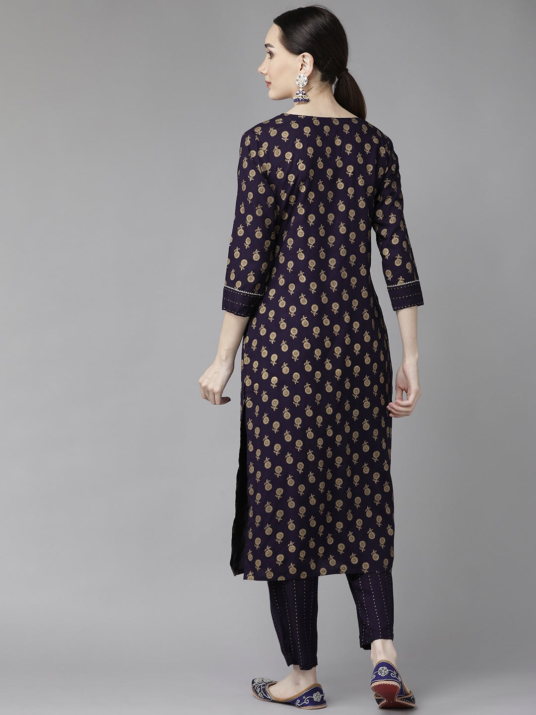 Navy Blue Printed Kurta Set-Yufta Store-6210SETBLS