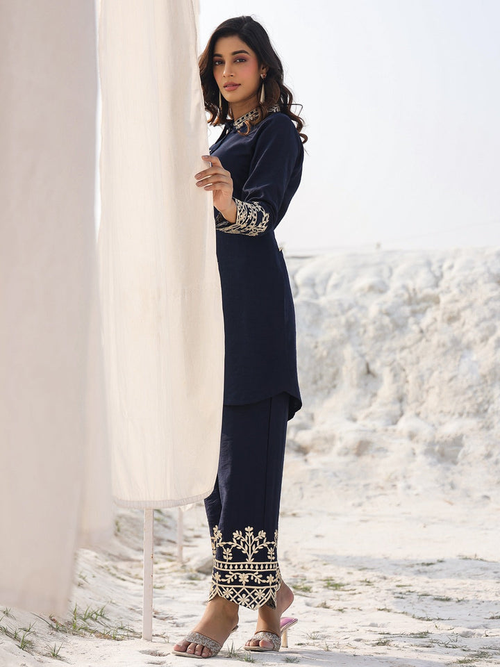 Navy Blue Pure Silk Co-ord set-Yufta Store-1914CRDNBM