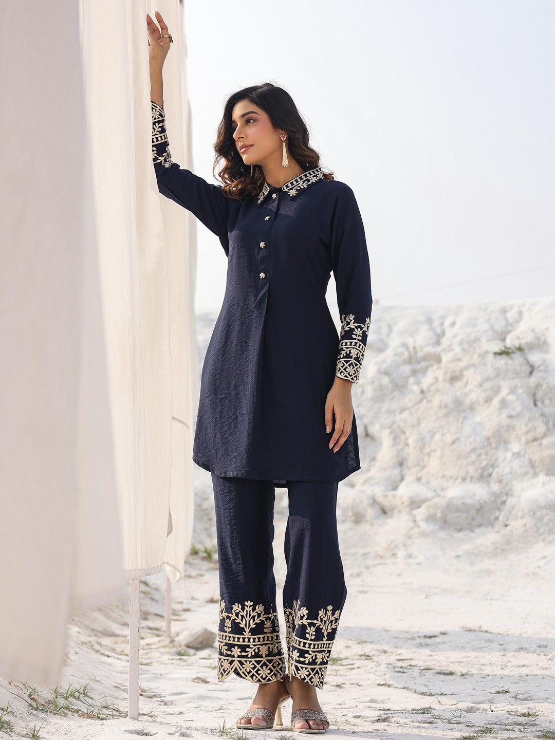 Navy Blue Pure Silk Co-ord set-Yufta Store-1914CRDNBM