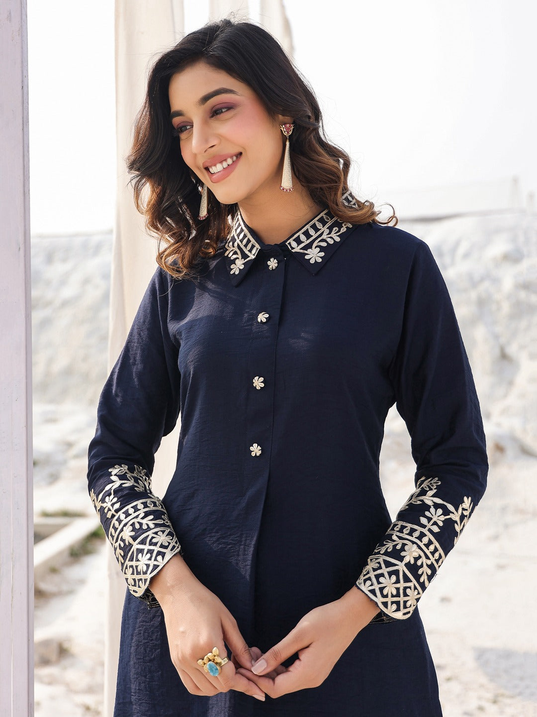 Navy Blue Pure Silk Co-ord set-Yufta Store-1914CRDNBM