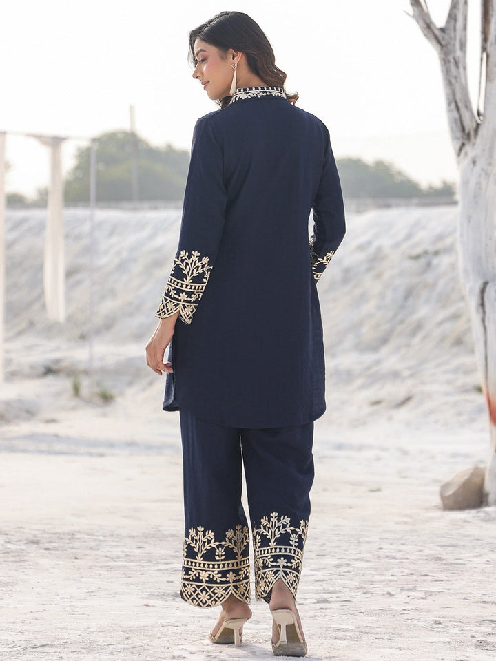 Navy Blue Pure Silk Co-ord set-Yufta Store-1914CRDNBM