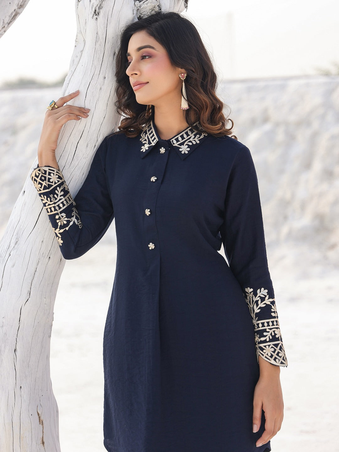 Navy Blue Pure Silk Co-ord set-Yufta Store-1914CRDNBM