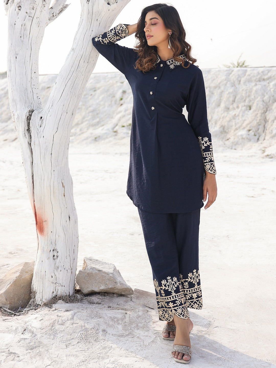 Navy Blue Pure Silk Co-ord set-Yufta Store-1914CRDNBM