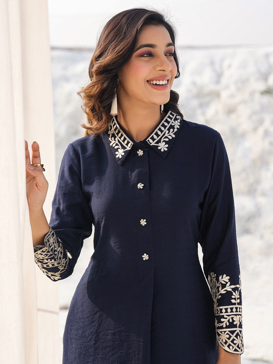 Navy Blue Pure Silk Co-ord set-Yufta Store-1914CRDNBM