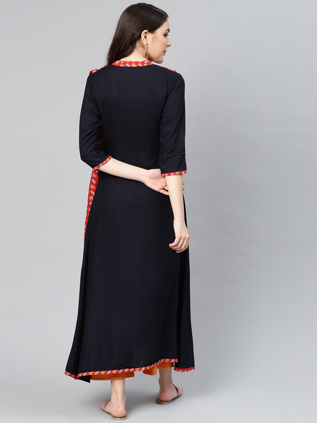 Navy Blue & Red Printed Kurta-Yufta Store-1523KURS