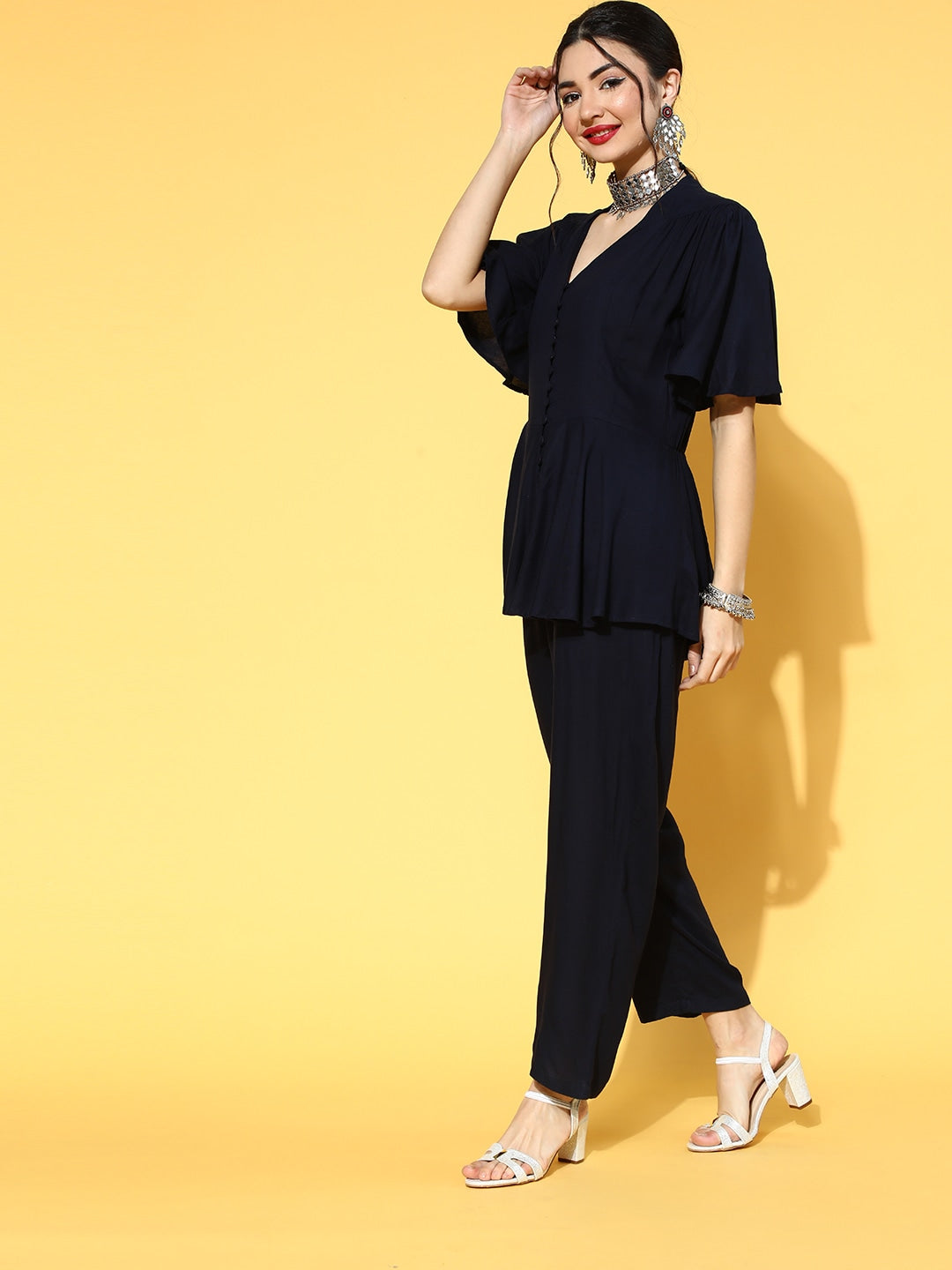 Navy Blue Solid Jumpsuit-Yufta Store-9548JSBLS