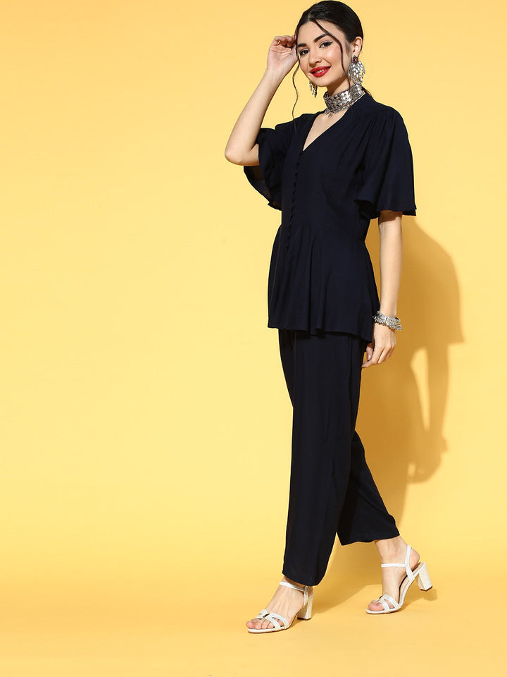 Navy Blue Solid Jumpsuit-Yufta Store-9548JSBLS