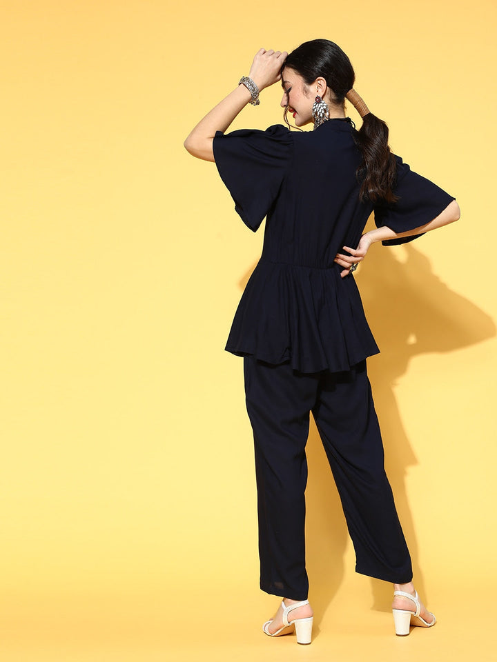 Navy Blue Solid Jumpsuit-Yufta Store-9548JSBLS