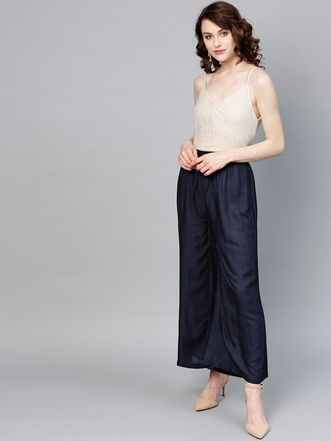 Navy Blue Solid Palazzos-Yufta Store-DBPWSET1555PLZS