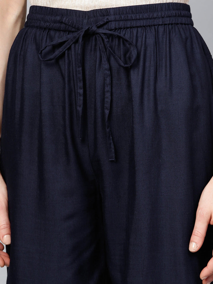 Navy Blue Solid Palazzos-Yufta Store-DBPWSET1555PLZS