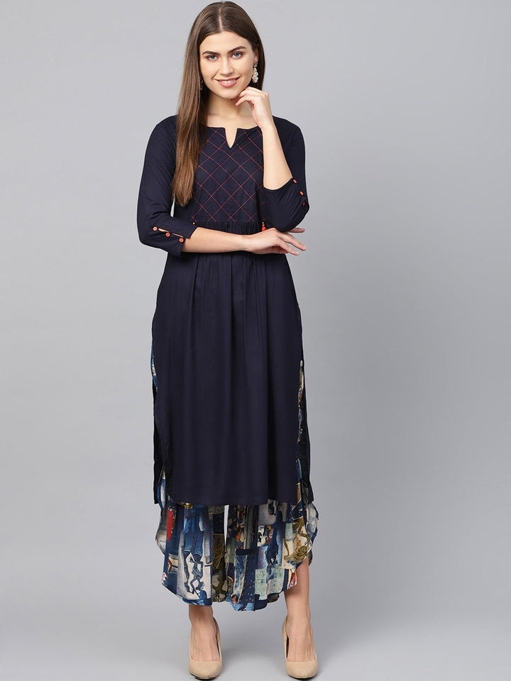 Navy Blue Straight Kurta Set-Yufta Store-2665SETNBS