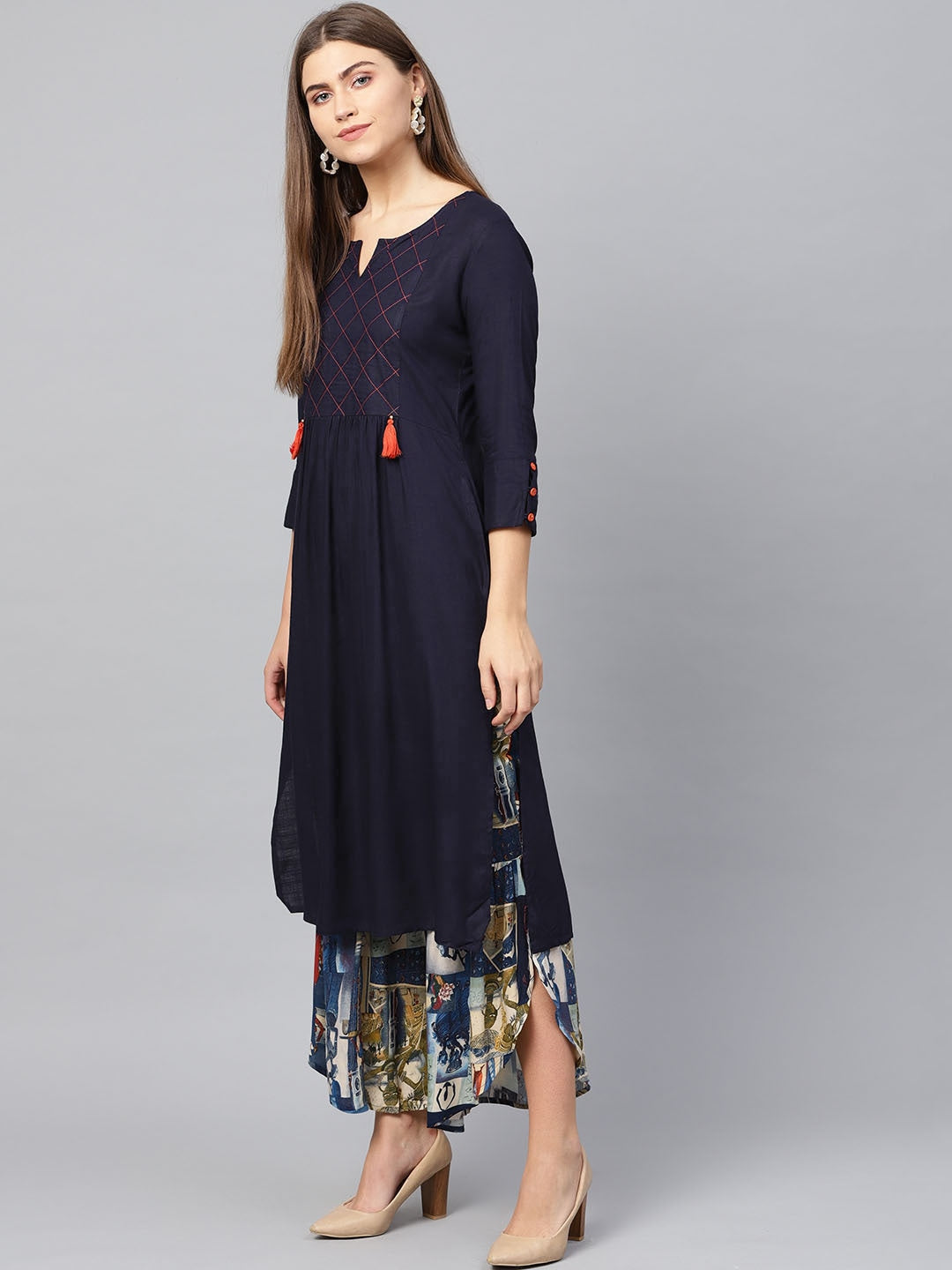 Navy Blue Straight Kurta Set-Yufta Store-2665SETNBS