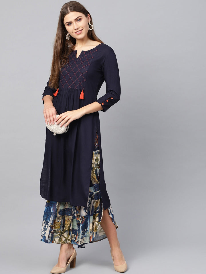 Navy Blue Straight Kurta Set-Yufta Store-2665SETNBS