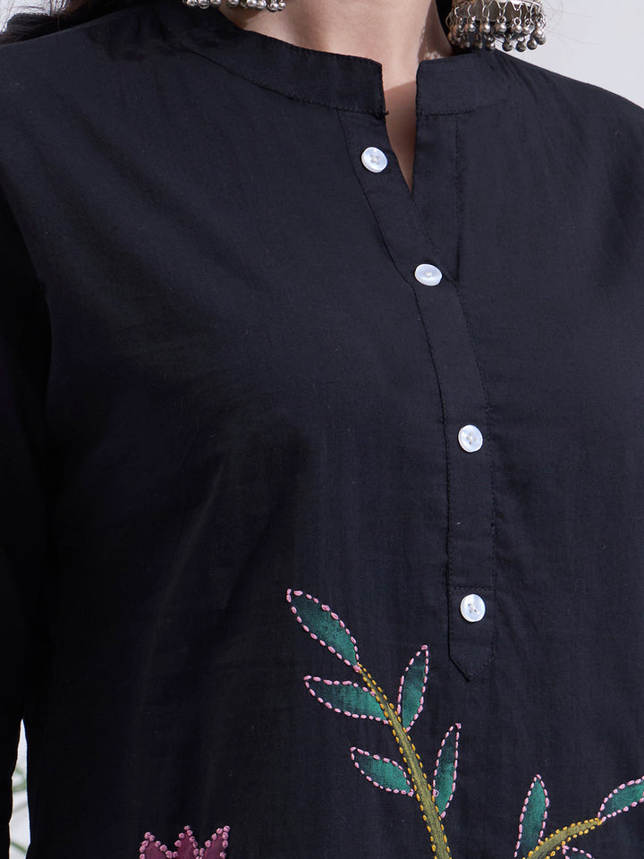 Black Mal Cotton Kantha Work Co Ord Set