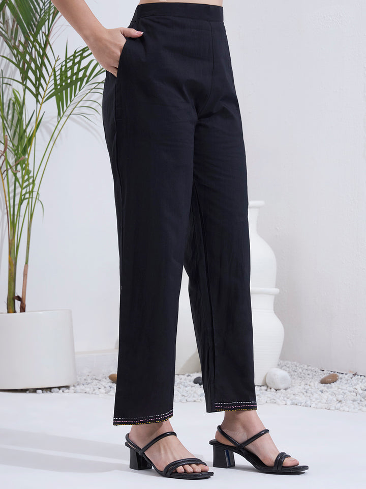 Black Mal Cotton Kantha Work Co Ord Set