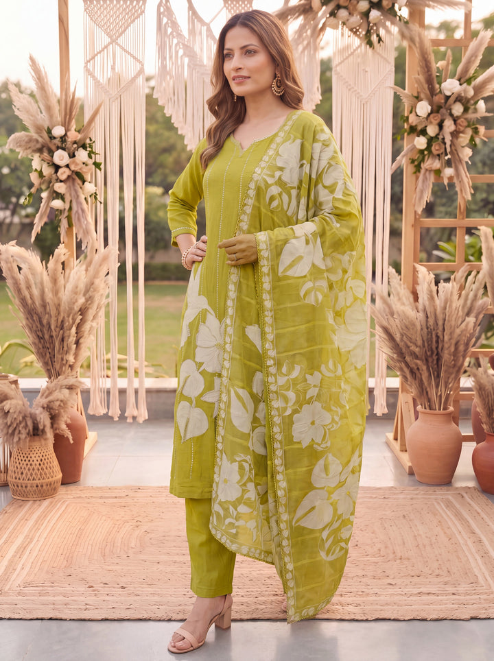 Mustard Petal Soft Kurta Dupatta Pant Set