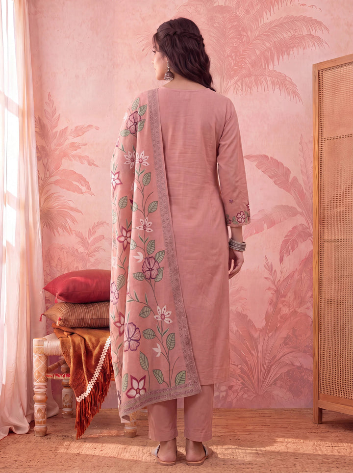 Peach Silky Stripe Kurta Dupatta Pant Set