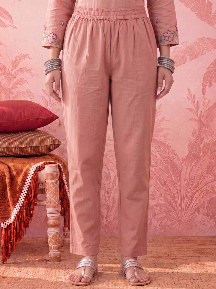 Peach Silky Stripe Kurta Dupatta Pant Set