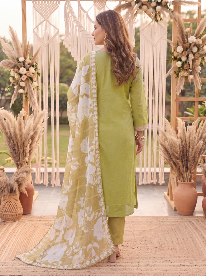 Lime Green Petal Soft Kurta Dupatta Pant Set