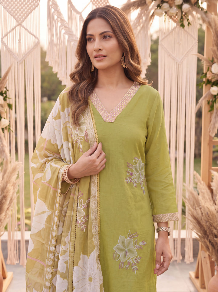 Lime Green Petal Soft Kurta Dupatta Pant Set