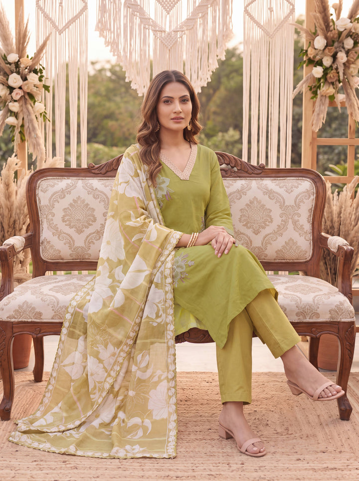 Lime Green Petal Soft Kurta Dupatta Pant Set