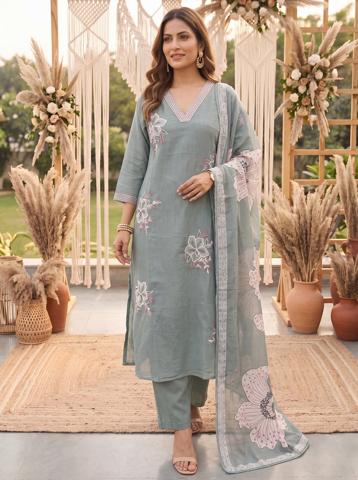 Sea Green Petal Soft Kurta Dupatta Pant Set