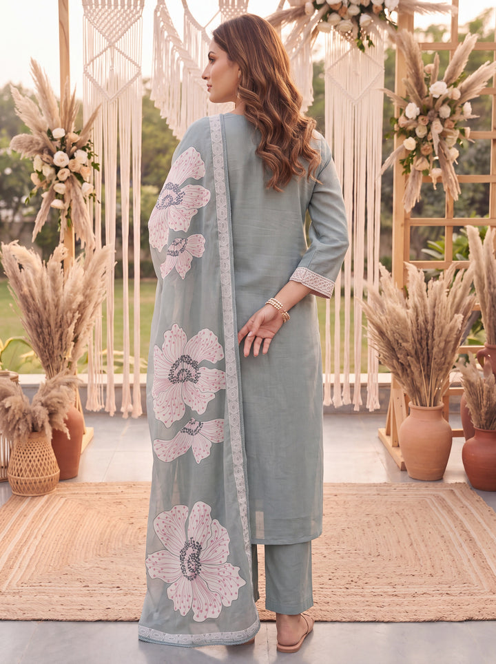 Sea Green Petal Soft Kurta Dupatta Pant Set