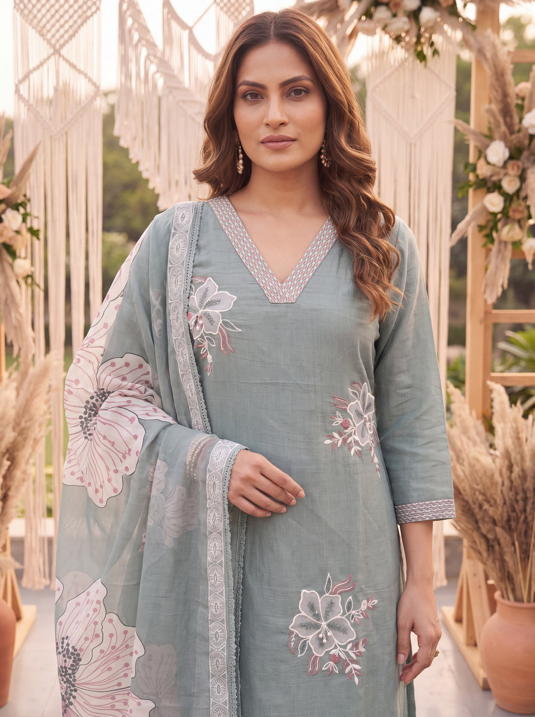 Sea Green Petal Soft Kurta Dupatta Pant Set