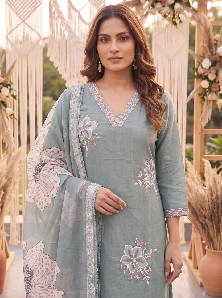 Sea Green Petal Soft Kurta Dupatta Pant Set