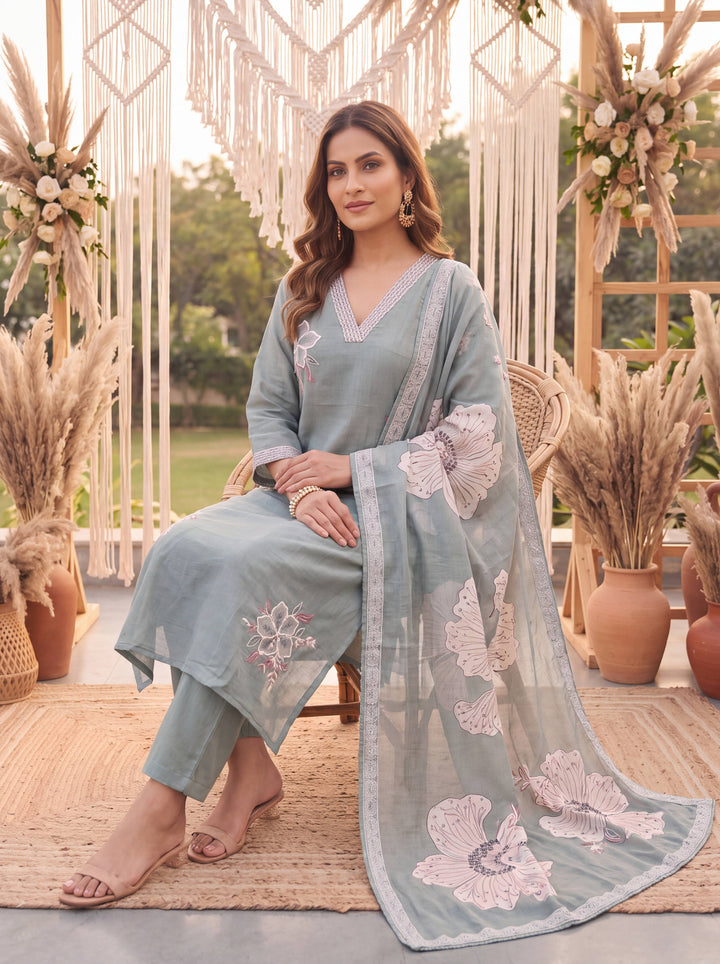 Sea Green Petal Soft Kurta Dupatta Pant Set