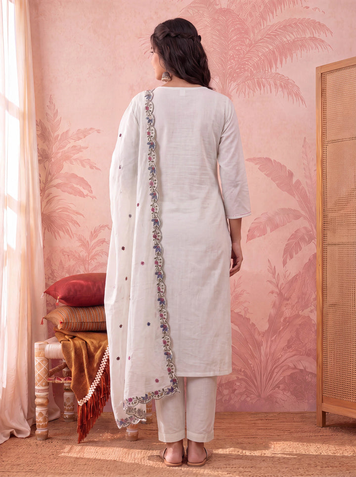 Light Green Linen Embroidered Kurta Dupatta Pant Set