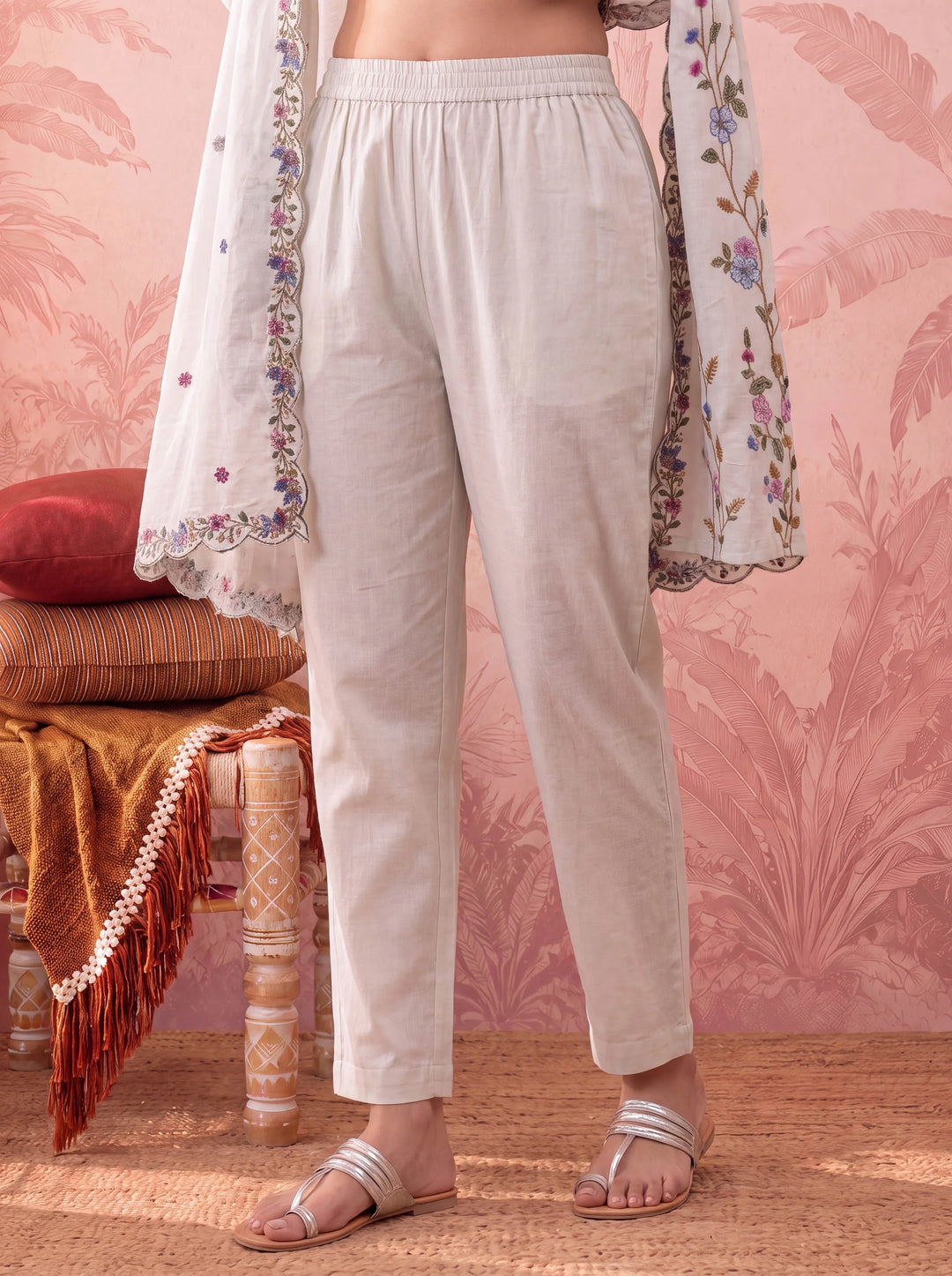 Light Green Linen Embroidered Kurta Dupatta Pant Set