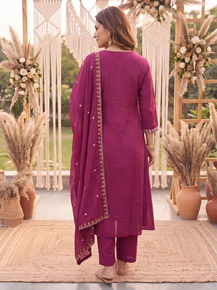 Purple Mal Chanderi Kurta Dupatta Pant Set