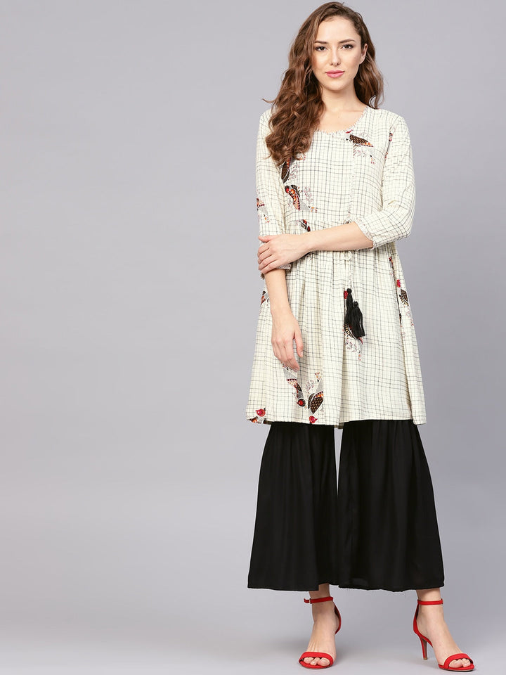 Off-White & Black Checked Kurta Set-Yufta Store-YUFNSET1915BS