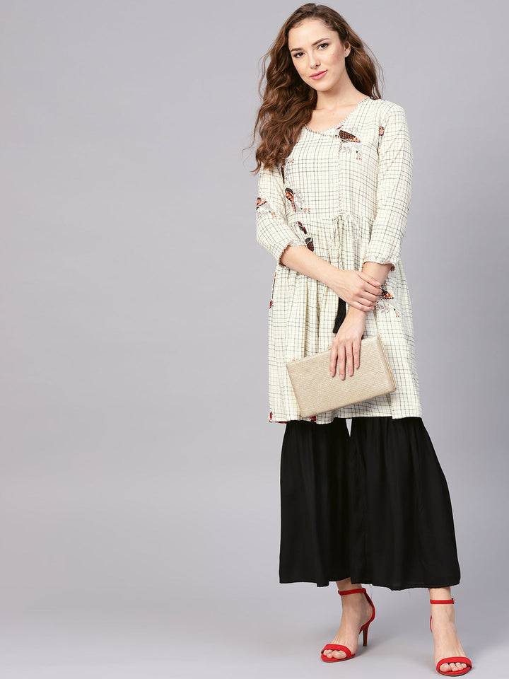 Off-White & Black Checked Kurta Set-Yufta Store-YUFNSET1915BS