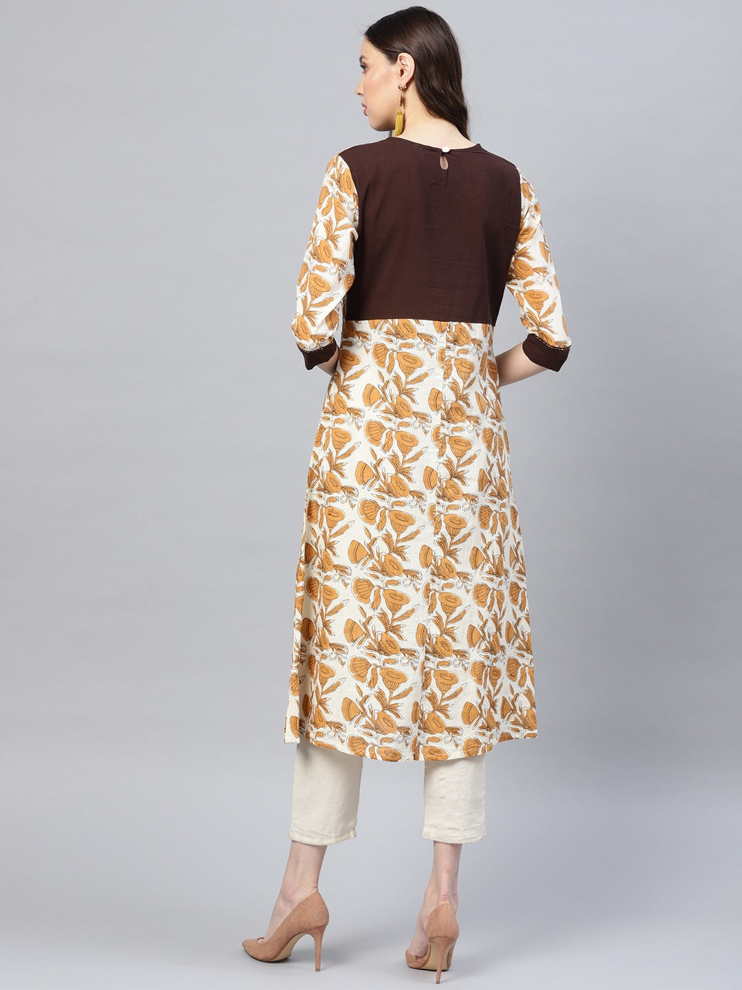 Off-White & Brown Printed Kurta-Yufta Store-DBPWKU01582BRNS