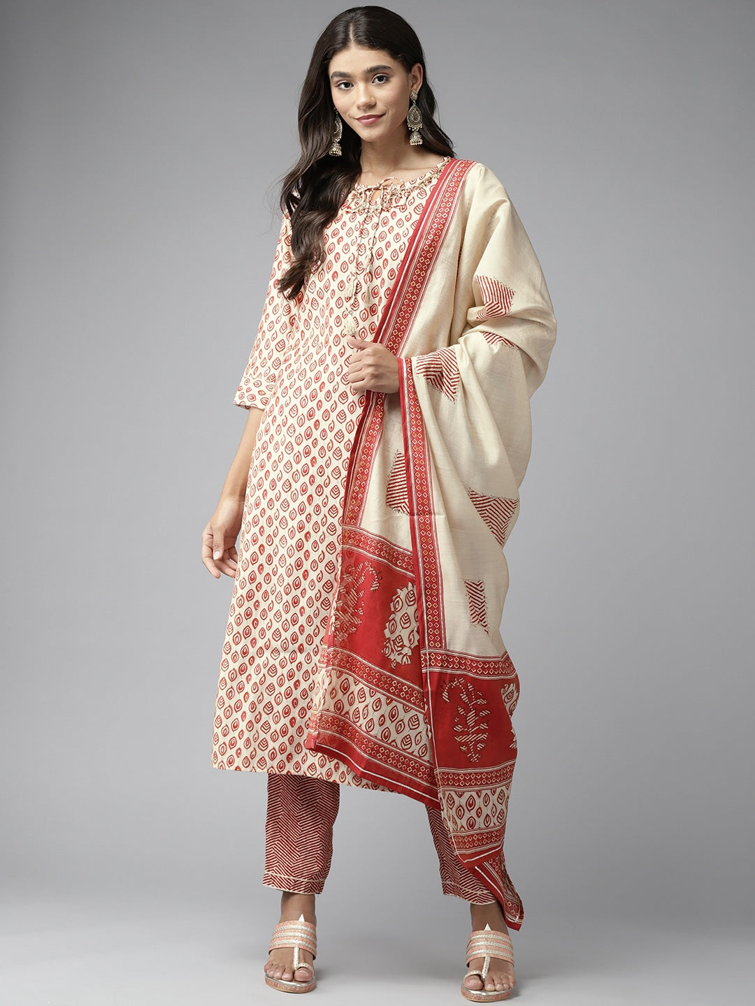 Off White Ethnic Motifs Dupatta Set-Yufta Store-5601SKDRDM