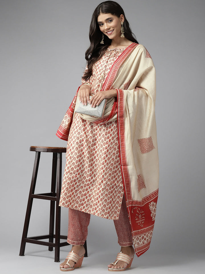 Off White Ethnic Motifs Dupatta Set-Yufta Store-5601SKDRDM