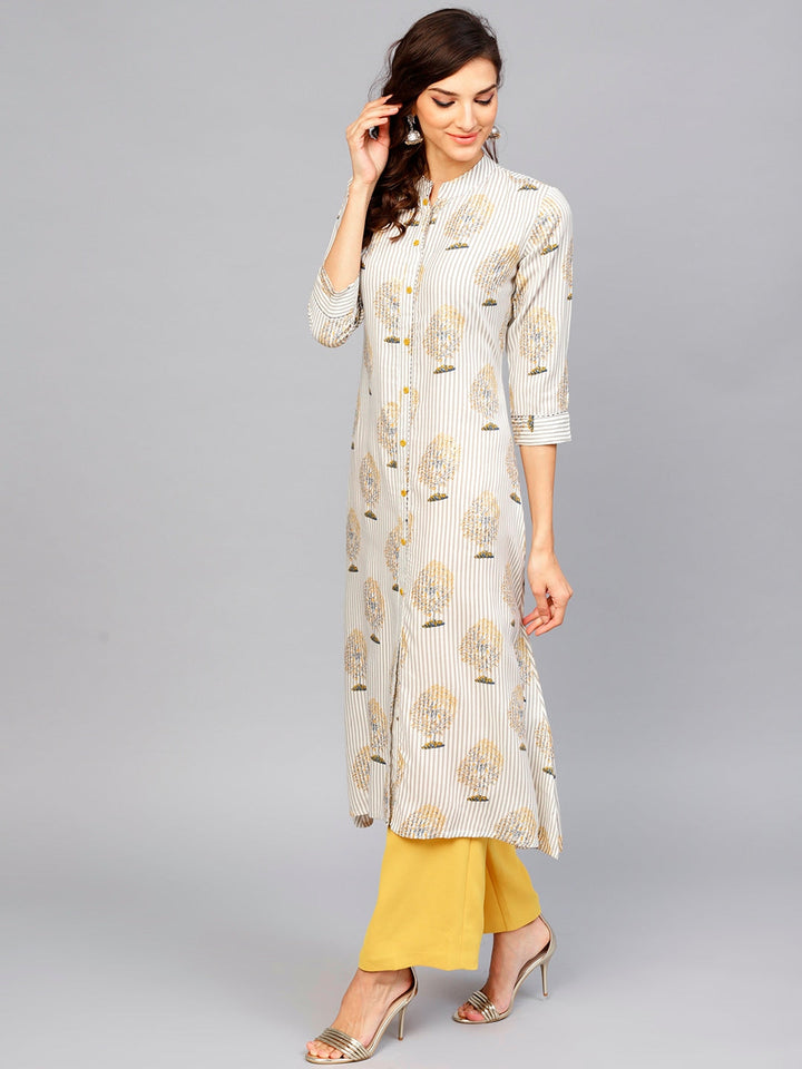 Off-White & Grey A-Line Kurta-Yufta Store-YUFNKU1912S