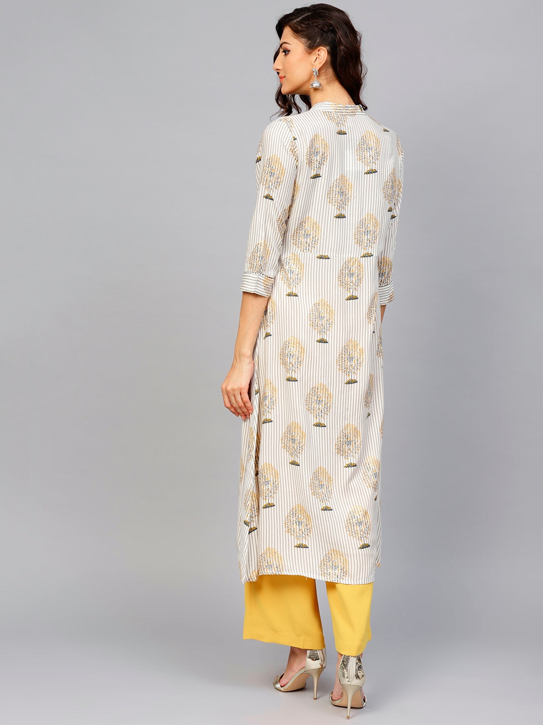 Off-White & Grey A-Line Kurta-Yufta Store-YUFNKU1912S