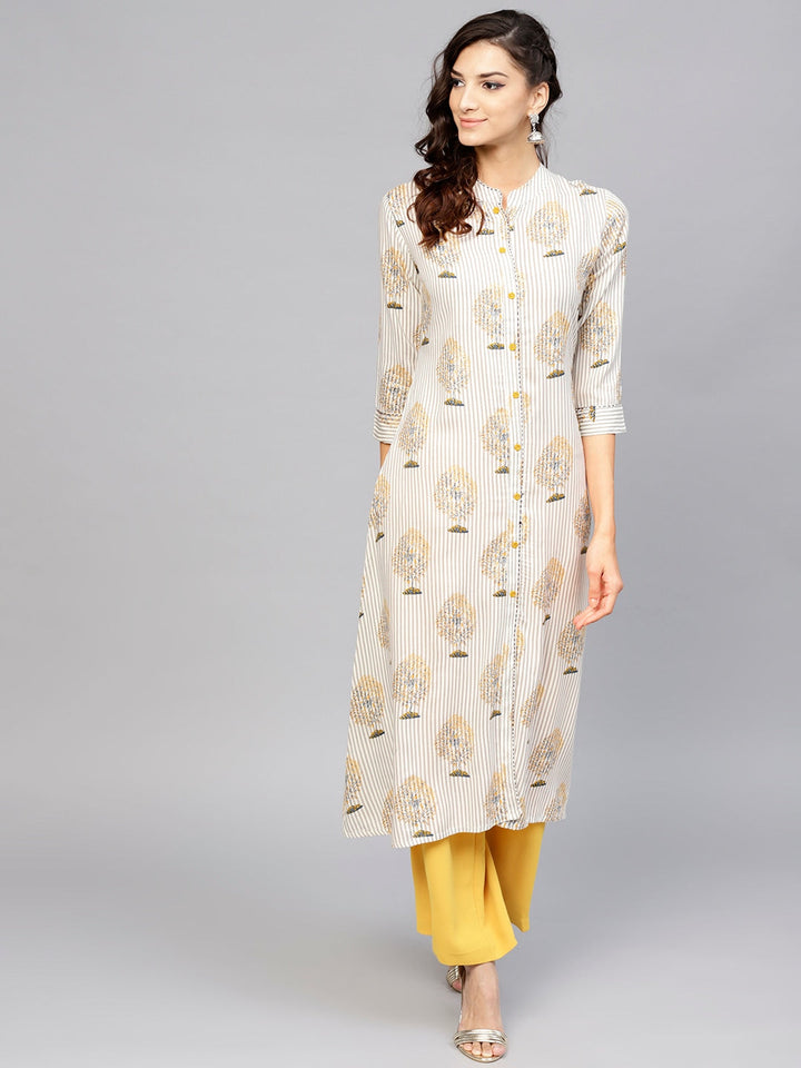 Off-White & Grey A-Line Kurta-Yufta Store-YUFNKU1912S