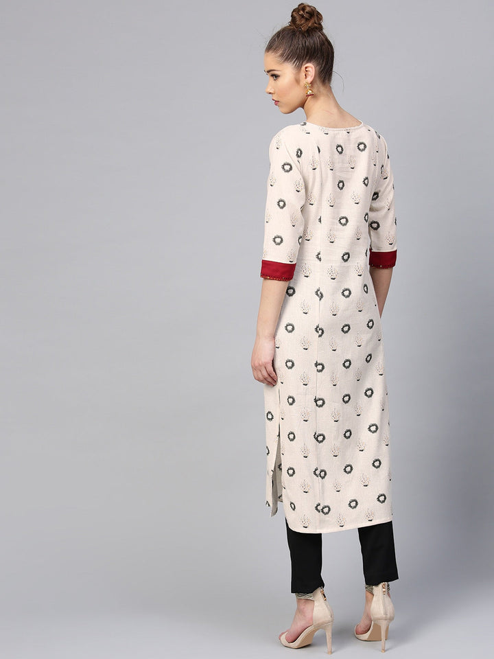 Off-White & Grey Straight Kurta-Yufta Store-YUFPJSET999KUS