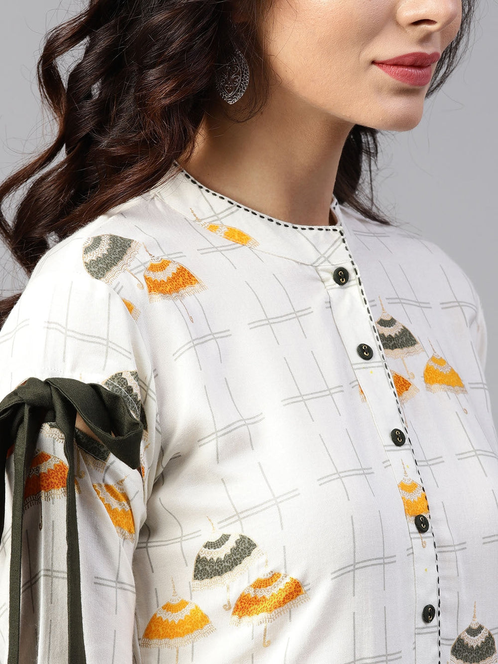 Off-White & Mustard Printed Kurta-Yufta Store-YUFNKU1911S