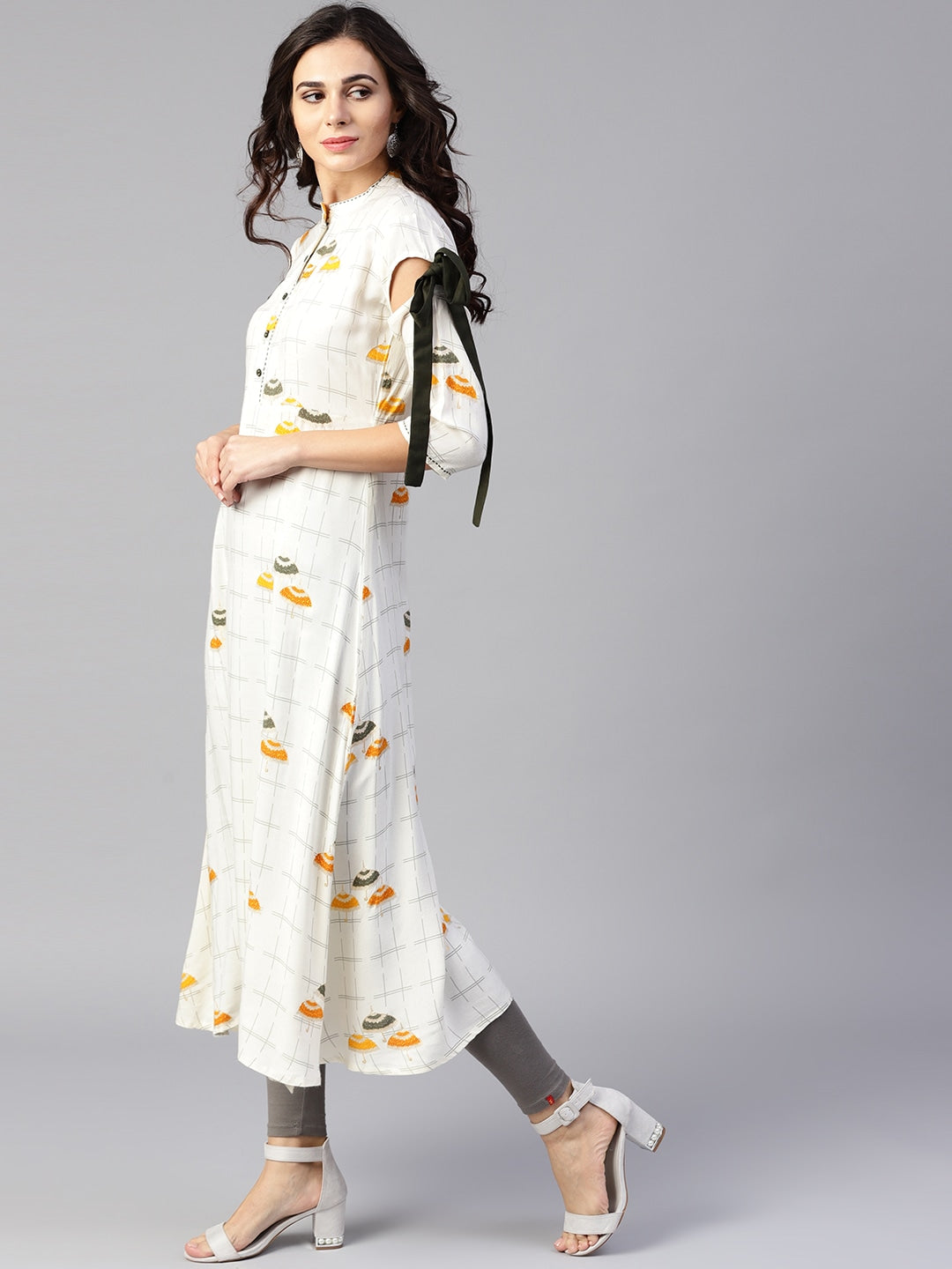 Off-White & Mustard Printed Kurta-Yufta Store-YUFNKU1911S