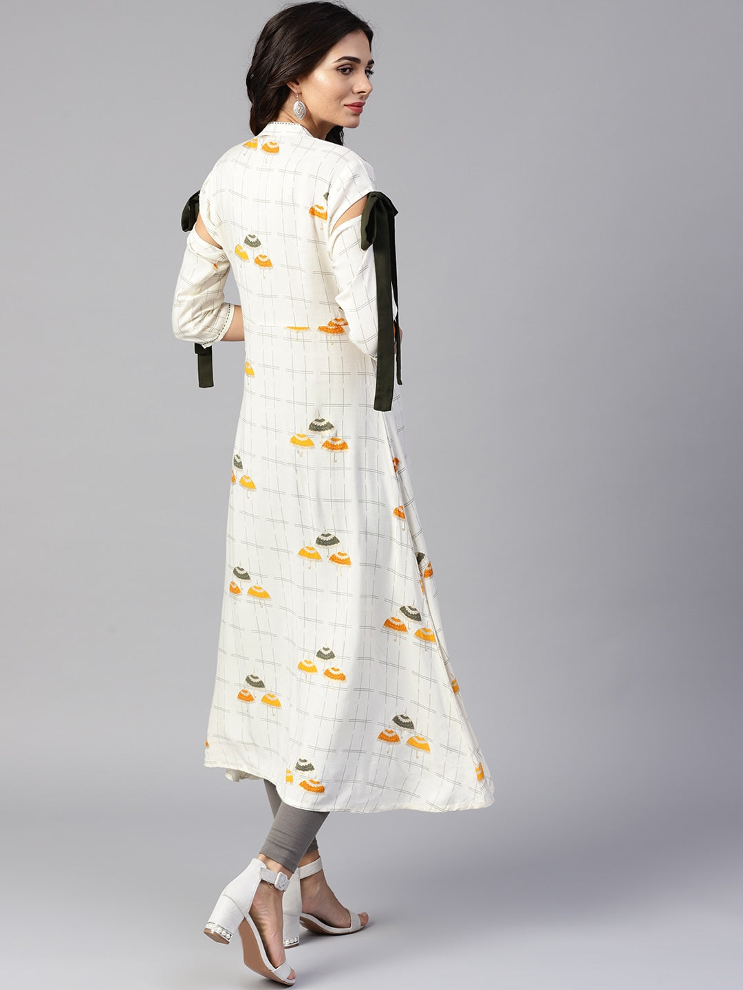 Off-White & Mustard Printed Kurta-Yufta Store-YUFNKU1911S