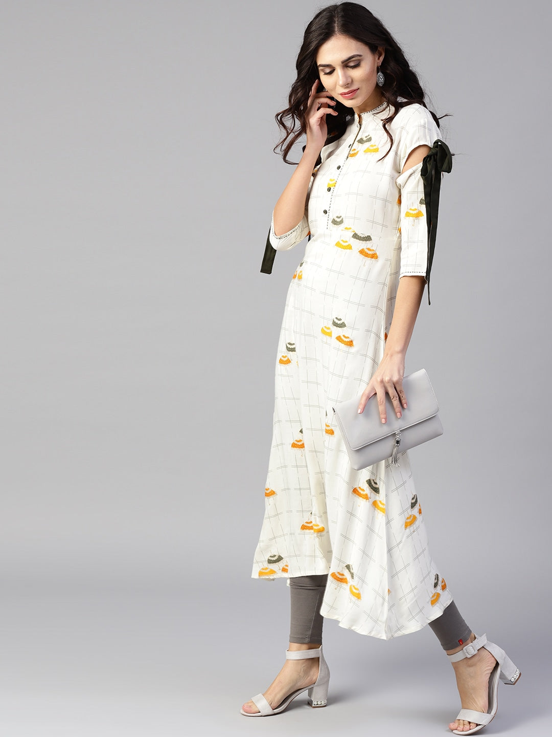 Off-White & Mustard Printed Kurta-Yufta Store-YUFNKU1911S