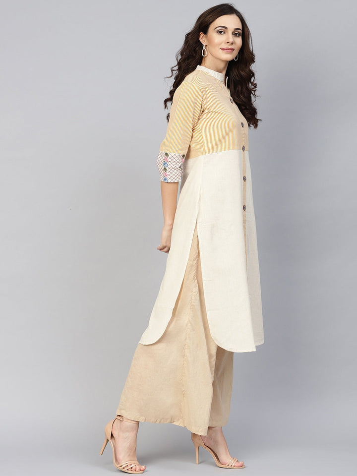 Off-White & Mustard Straight Kurta-Yufta Store-DBNWKU1625MSS