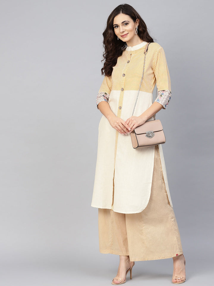 Off-White & Mustard Straight Kurta-Yufta Store-DBNWKU1625MSS