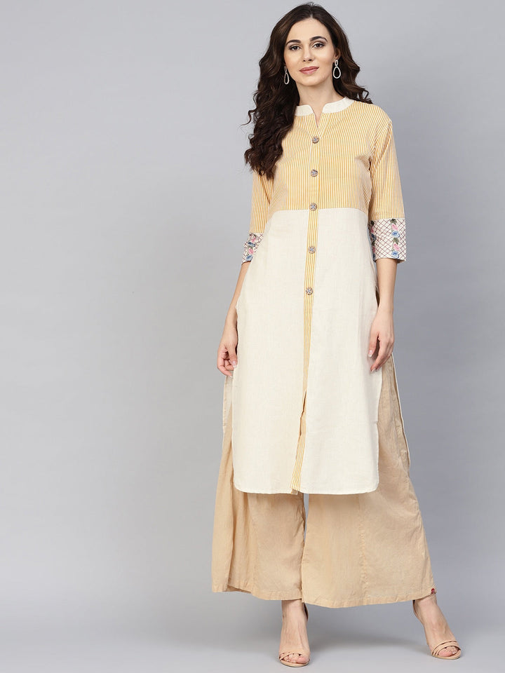 Off-White & Mustard Straight Kurta-Yufta Store-DBNWKU1625MSS